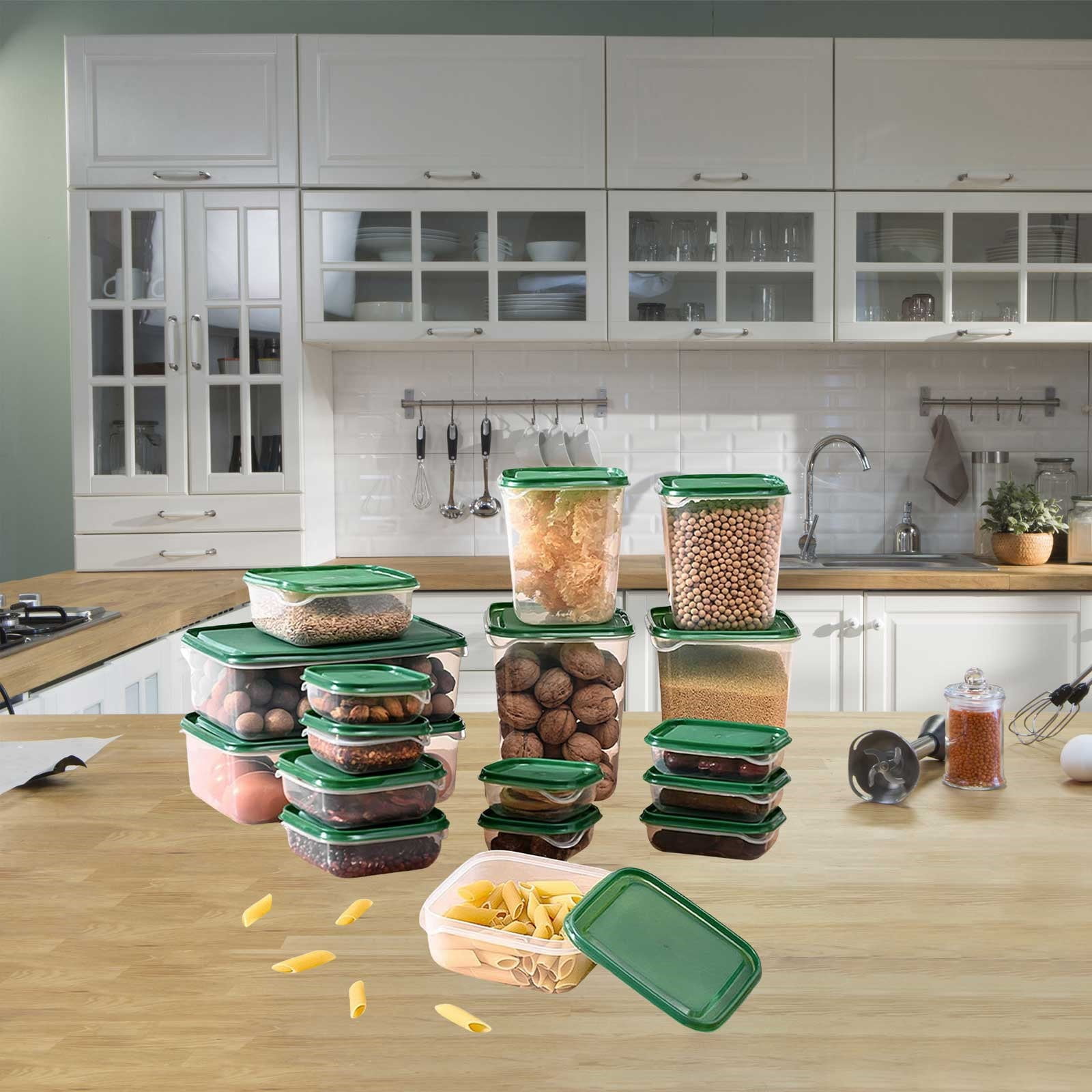 17 Pcs Boxed Food Storage Container Set with Lids Smart Seal Leakproof Airtight Food Storage Container Set Standard Durable Storage Food Containers for Fridge & Freezer, Green