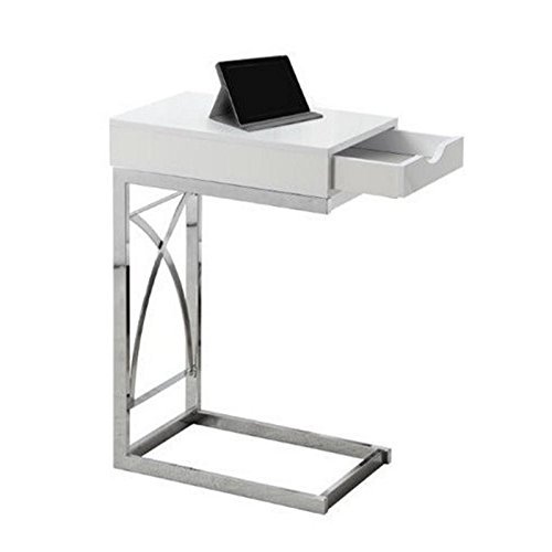 Atlin Designs Table de Bout en Métal avec Tiroir en Blanc Brillant