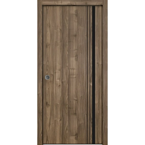 Sliding French Pocket Door 18 x 80 inches with | Planum 0011 Walnut with Frosted Glass | Kit Trims Rail Hardware | Solid Wood Interior Bedroom Sturdy Doors