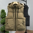 thumbnail image 3 of USNSM Mens Winter Puffer Vest Vintage Casual Hooded Sleeveless Waistcoat Quilted Jacket Pockets Zip Up Padded Coats Outerwear Yellow XL, 3 of 4