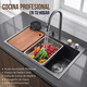 thumbnail image 4 of Fregadero Tarja de Cocina Acero Inoxidable 75×45 cm con Grifo Cascada & Extraíble, Antihuella – Incluye Tabla, Colador y Dispensador de Jabón - Negro Matte, 4 of 7