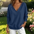 thumbnail image 2 of V Neck Sweatshirts for Women Long Sleeve Loose Drop Shoulder Solid Basic Pullover Tops Casual Lounge Sweatshirts, 2 of 6