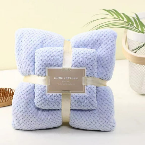 Matoen Pure Cotton 2-in-1 Bath Towel and Facial Towel Soft Washcloth 2-piece Bathroom Set 28.7x51inch&13.7x29.5inch Blue