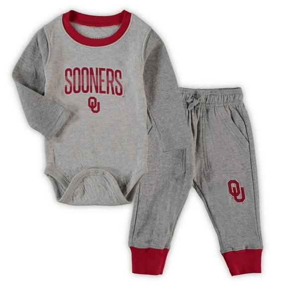 Infant Wes & Willy Heathered Gray/Crimson Oklahoma Sooners Jie Jie Long Sleeve Bodysuit & Pants Set