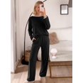 thumbnail image 2 of FreshPretty 2 Piece Matching Lounge Sets for Women Fall Outfits,Airport Travel Outfit,Postpartum Going Home,Cute Comfy Loungewear,Boat Neck Long Sleeve Top,Wide Leg Pants,Winter Clothes, 2 of 7