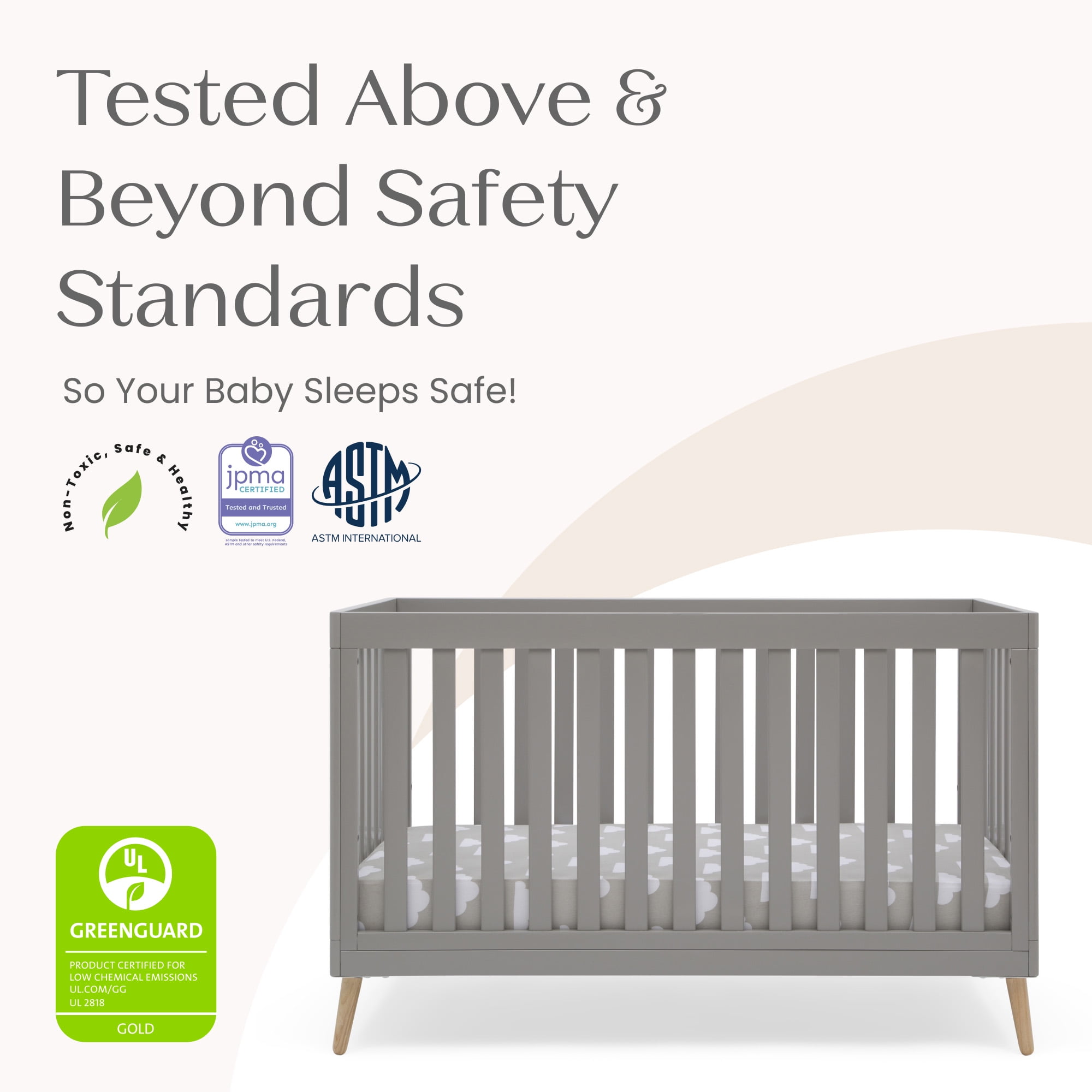 Delta Children Essex 4-in-1 Convertible Baby Crib, Grey/Natural Legs