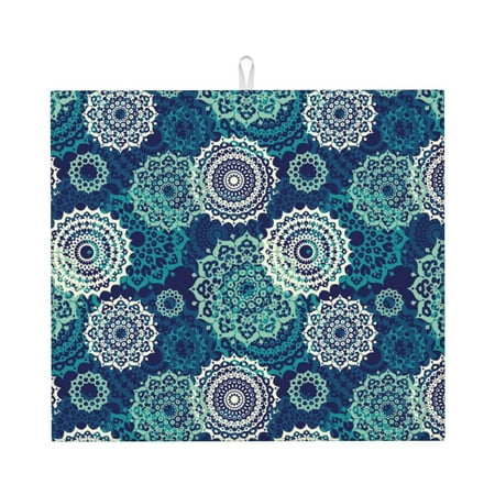 

Honeii Bohemian Mandala for Dish Drying Mat for Kitchen Counter Non-slip Rubber Backed Hide Stain Kitchen Super Absorbent Draining Mat Dish Rack Pad