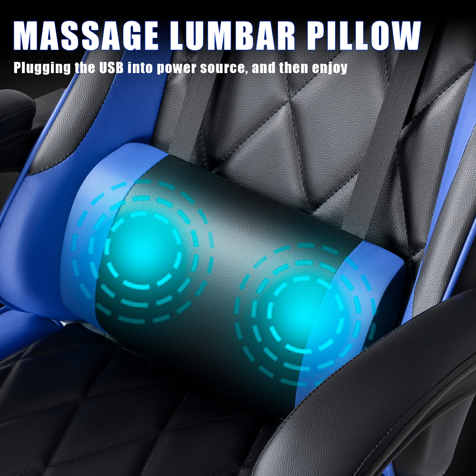 Homall Gaming Chair Massage Office Chair Computer Racing Chair High Back PU Leather Chair with Footrest, Blue