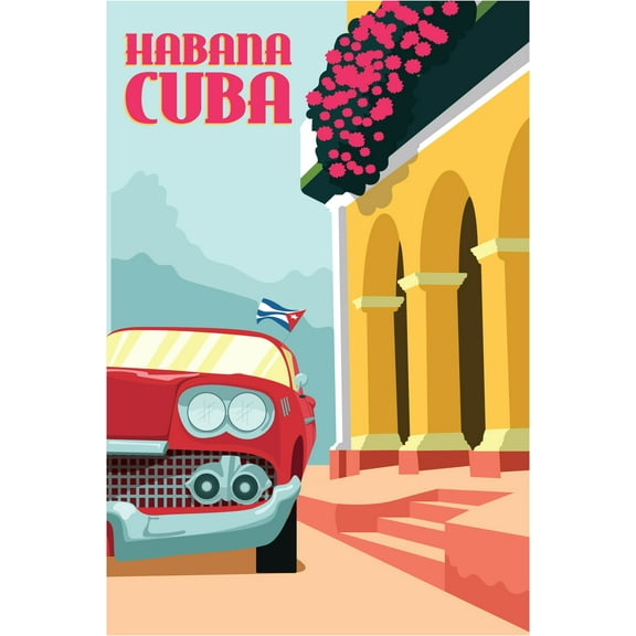 EzPosterPrints - Retro World Famous City Posters - Decorative, Vintage, Retro, Grunge Travel Poster Printing - Wall Art Print for Home Office - LA HABANA-2, CUBA - 12X18 inches