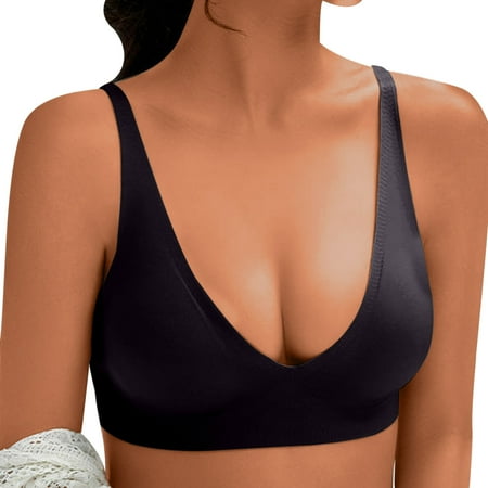 WCMZJ Deep V Bras for Women No Underwire Smooth Wireless Bralettes Soft Comfort Seamless Plunge Bra with Support