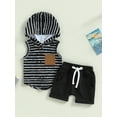 thumbnail image 2 of Bagilaanoe 2pcs Toddler Baby Boys Short Pants Set Striped Sleeveless Hooded Tank Tops + Shorts 6M 12M 18M 24M 3T 4T Kids Casual Summer Outfits, 2 of 8
