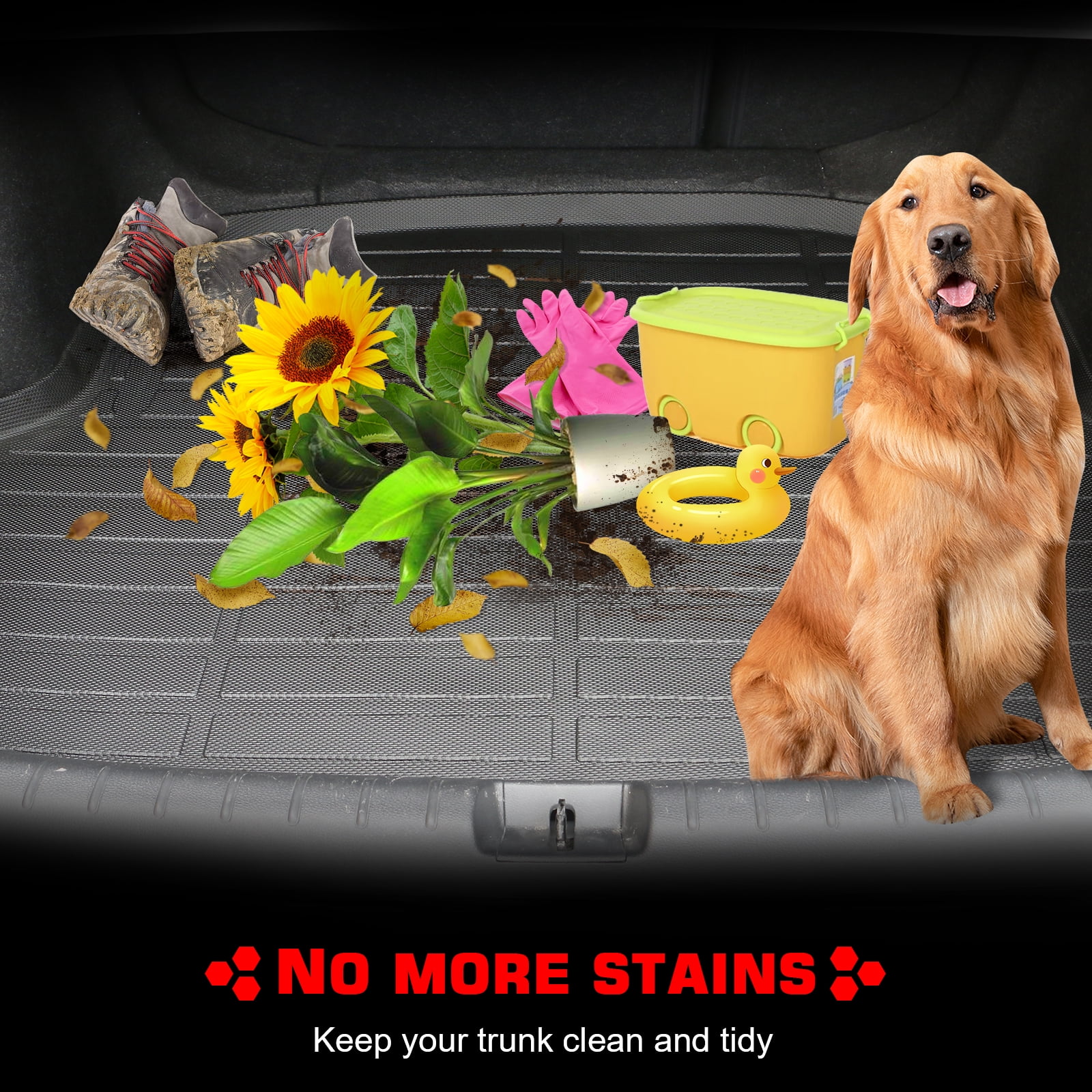 Ikon Motorsports 3D Molded TPE Floor Mats + Trunk Mat Fits 2013-2018 Toyota RAV4, Black Waterproof Non-Slip Floor Liners, Front 2nd Row Carpets 4PCS