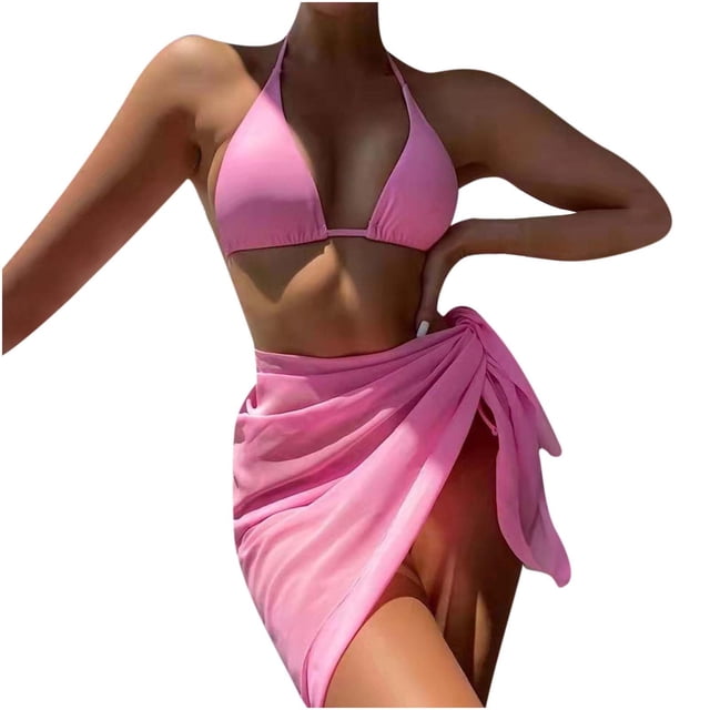Traje de baño de 3 piezas con cintura alta y tirantes cruzados para mujer Fridja nalpqowj51158