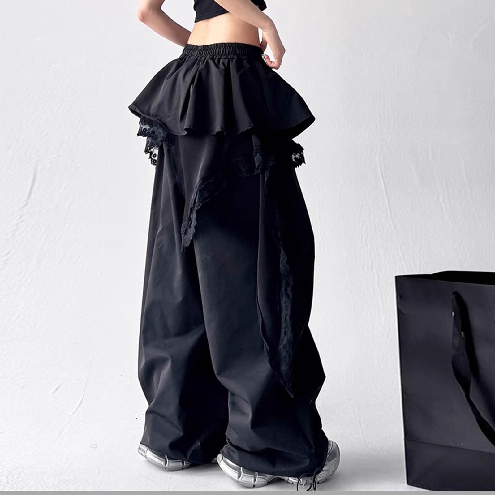 Xdegoge Women's Y2K Baggy Wide Leg Pants Casual Elastic Waist