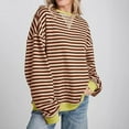 thumbnail image 6 of Women's Striped Colorblock Round Neck Sweatshirt Loose Drop Shoulder Long Sleeve Shirt Casual Pullover Y2K Top, 6 of 6