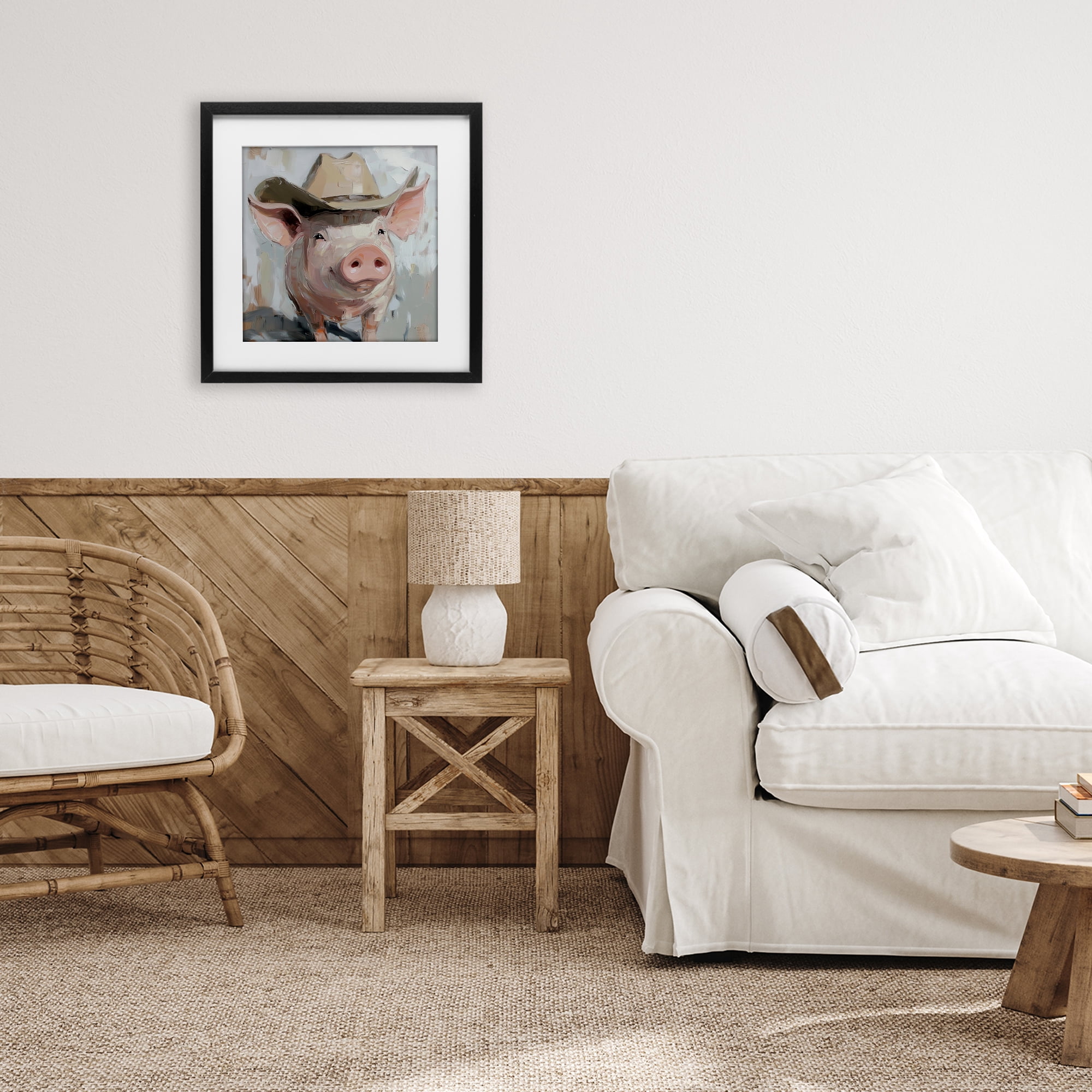 Stupell Industries Cowboy Chester Pig Black Framed Print Under Glass, design by Tina LeCour