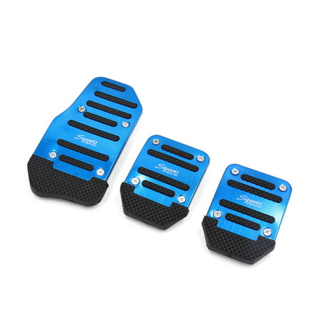 3Pcs Blue Metal Non-slip Brake Foot Rest Gas Clutch Pedal Pad Cover Set for
