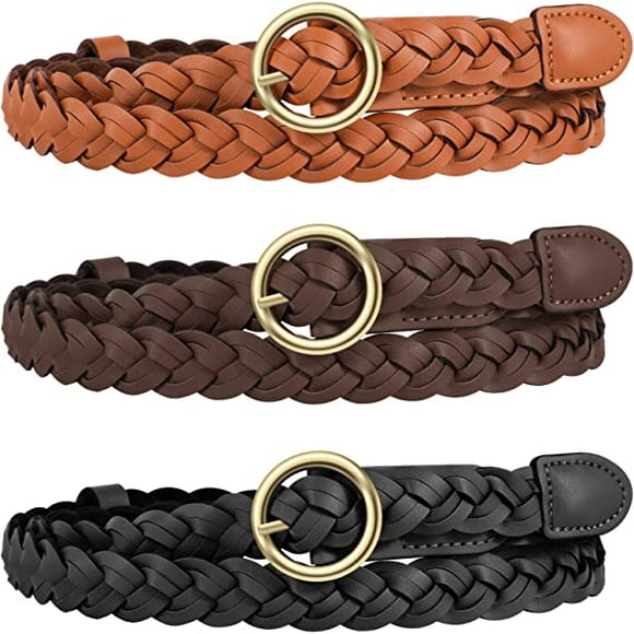 TOOAD Lot de 3 ceintures fines tressées en cuir PU pour femme