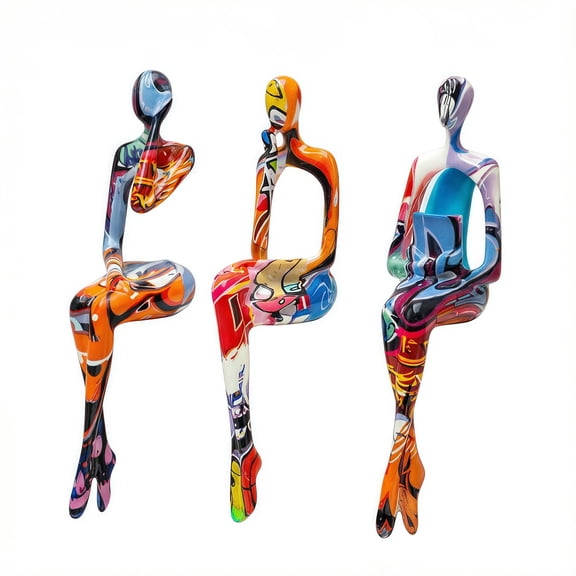 Lumiartisan Graffiti Thinker Statue Set 6.5" H, 3Pcs Abstract Art for Office Shelf