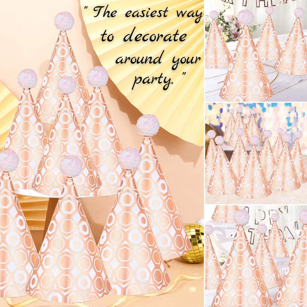 Games and Decorations Rose Gold Party Hats Fun Celebration Kit of 10 Rose Gold Cone Party Hats for Kids Birthday Party and DIY Crafts Party Supplies for Group Activities