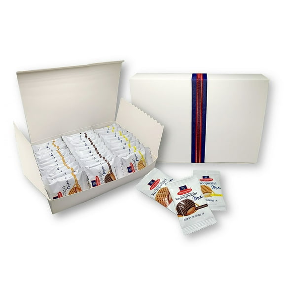 Daelmans Stroopwafels Mini Trio Pack 3 Flavors: Caramel, Honey, and Chocolate, 12 Each Flavor Total 36 Pieces Gift Boxed