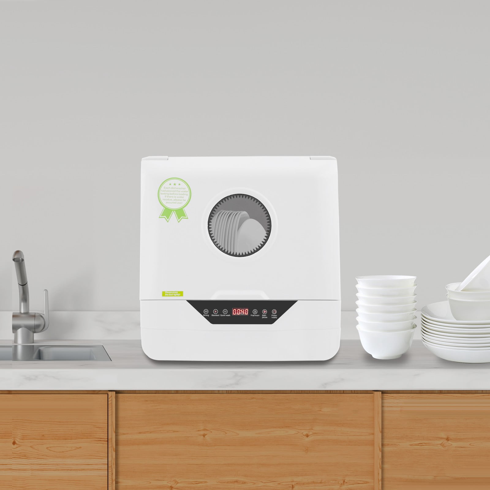 Portable Countertop Dishwasher LED 4 Washing Programs 110V Mini Dishwasher Corded Electric 6L Built-in Water Tank Inlet Hose for Apartments for 2-5 People White Color