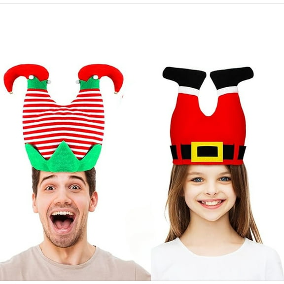 2 Pcs Christmas Santa and Elf Pants Hats for Funny Hilarious and Festive Christmas Party Hat, Crazy Hats for Adults Christmas Decorations Xmas Costume Accessories