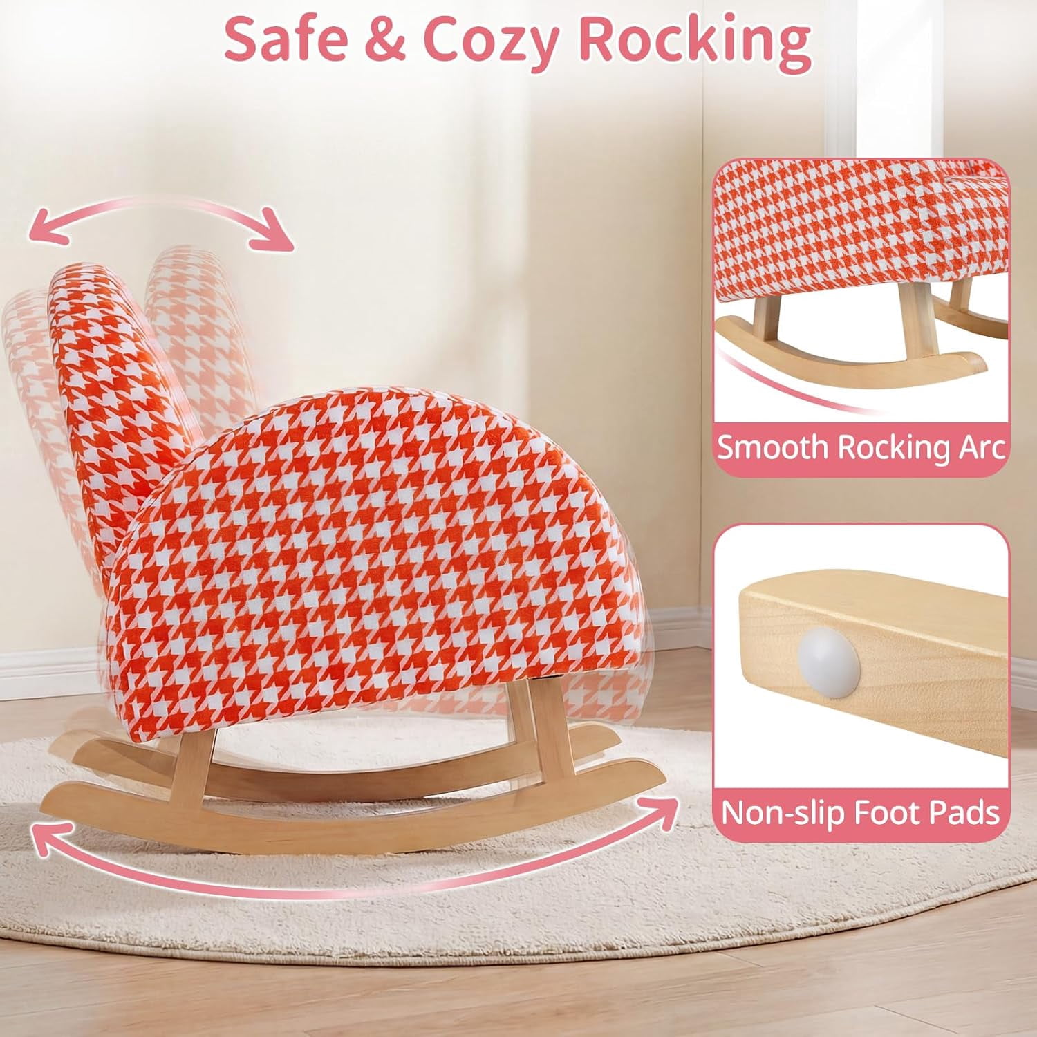 INFANS Kids Sofa, Toddler Rocking Chair with Solid Wooden Frame, Anti-Tipping Design, Plush Fabric, Children Armchair for Nursery Kindergarten Gift for Boys Girls