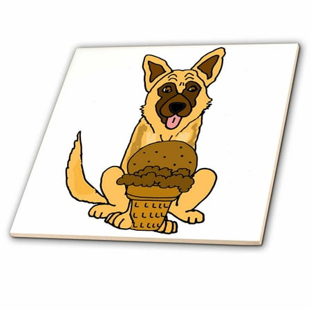Dog Eating Ice Cream 3dRose Funny Cute Belgian Malinois Dog eating Ice Cream Cartoon - Ceramic Tile, 4-inch ()