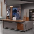 thumbnail image 3 of Writing Corner Work Desk Reception Boss Reception Wooden Executive Table Modern Shelf Escritorio Con Cajones Office Furniture My Lux Decor Round, 3 of 16