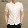 thumbnail image 2 of Camisetas Tops, Ropa De Estilo Chino Traje Tang - Camisa De Manga Corta De Kung Fu para Hombres - Blanco, 2 of 6