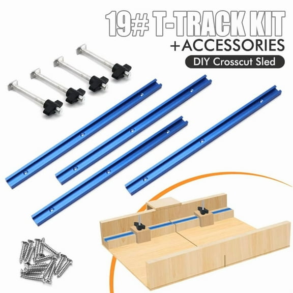 Woodworking 19 T-Track Kit and Accessories Aluminum T-Tracks Slot Miter Track for Router Table Workbench,4 * T-slots 1 * threaded rods and screws kit,Blue