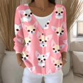 thumbnail image 2 of Wang6 Womens Plus Size Cardigan Sweaters Fall Open Front Button Long Sleeve Knit Sweater Causal Deep V Neck Loose Cute Animal Printed Knitted Outwear Tops Pink L, 2 of 5
