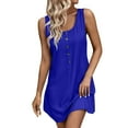 thumbnail image 3 of HVOBTTY Womens Comfy Sport A Line Dresses, Summer Dresses for Women Plus Size, Womens Plus Size Casual Solid Color Sleeveless Button Tank Breathable Daily Mini Dresses Blue, XXL, 3 of 5