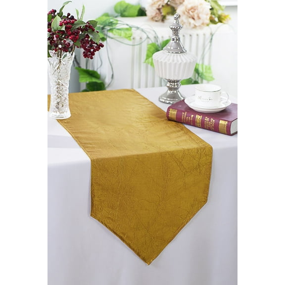 Wedding Linens Inc. (2pcs) 13"x108" Crushed Crinkle Taffeta Table Runner - Gold