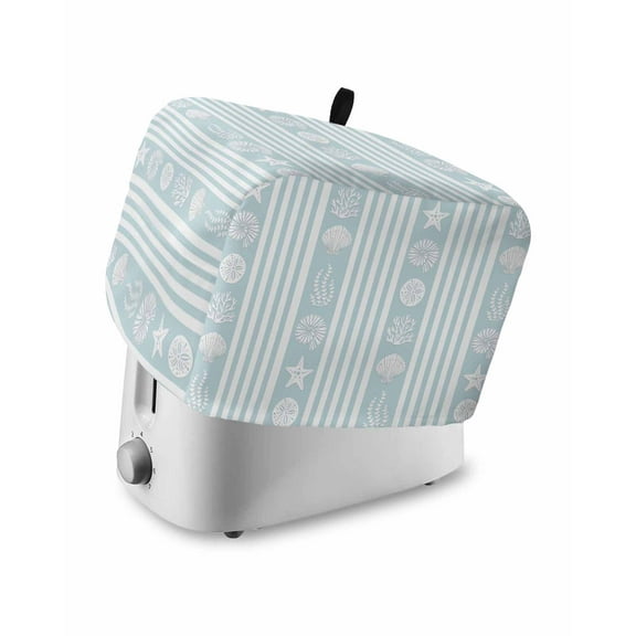 Fsddascl Sky Blue Striped Coastal Small Toaster Cover 2 Slice, Kitchen Appliance Covers, Nautical Beach Starfish Shell Toaster Oven Cover with Loop, Bread Machine Cover Dust Cover Protection