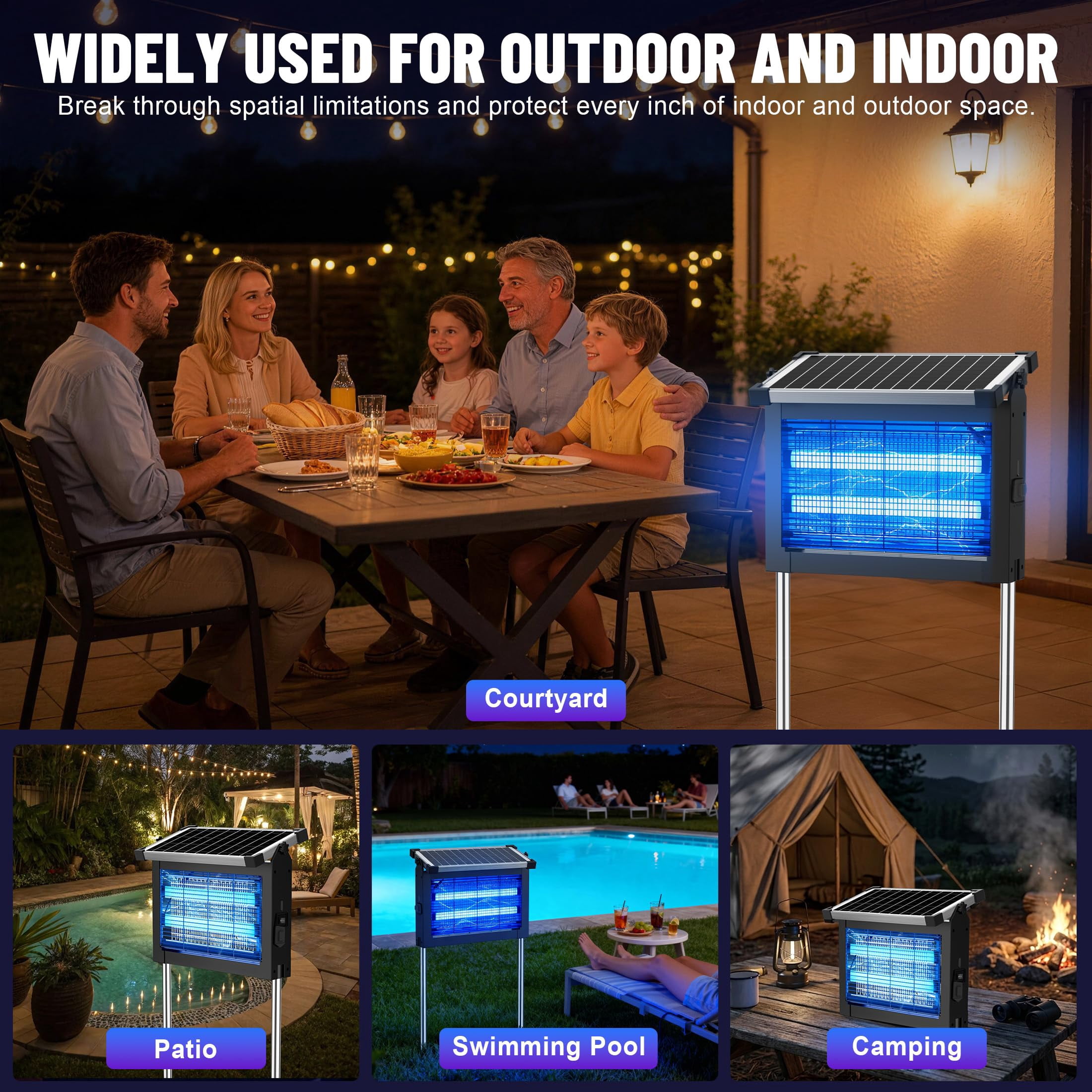 Solar Zapper Outdoor  Rechargeable & 4500v High For Effective Mosquito Multi-insect Waterproof Camping Patio Courtyard Path