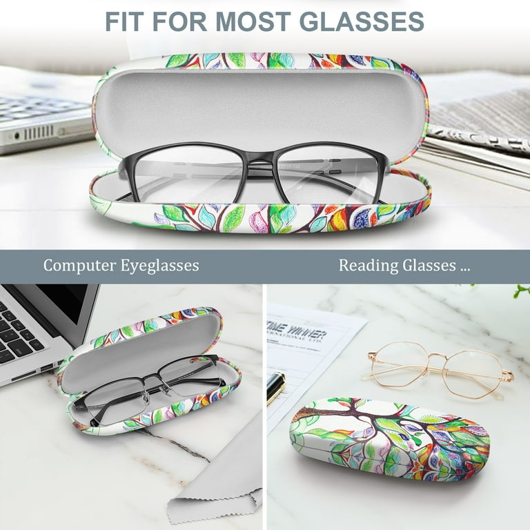 Fintie Hard Shell Eyeglasses Case Portable Protective Glasses Cover Eyeglass Holder Box with Cleaning Cloth for Men Women Love Tree