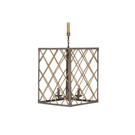 

Creative Co-Op Rectangle Metal & Jute Rope Pendant Light with 4 Lights