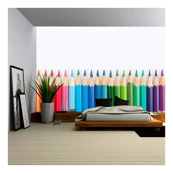 wall26 - Pattern of Color Pencils Isolated on White Background Close Up - Removable Wall Mural | Self-Adhesive Large Wallpaper - 66x96 inches
