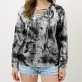 thumbnail image 5 of dGslk Women’s Long Sleeve Lace Up V Neck Casual Tie Dye Pullover Top Loose Fit Lightweight Shirt for Spring and Fall Gray XL, 5 of 5