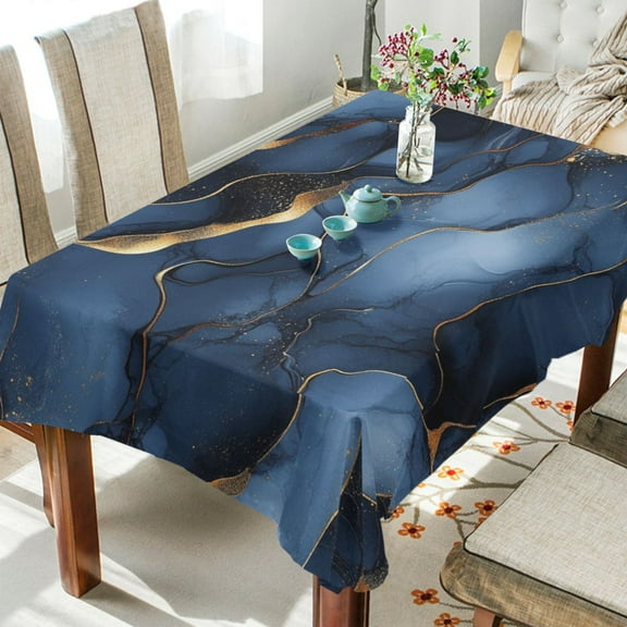 WOBOGO Gilt Dark Blue Marbles Square Tablecloth 54×54in Polyester Fabric Tablecloth Washable Dust Resistant Wrinkle Resistant