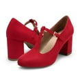 thumbnail image 4 of BURUDANI Women's T-strap Mary Jane Pumps Low Chunky Heels Wedding Dress Shoes RED Size 5, 4 of 5