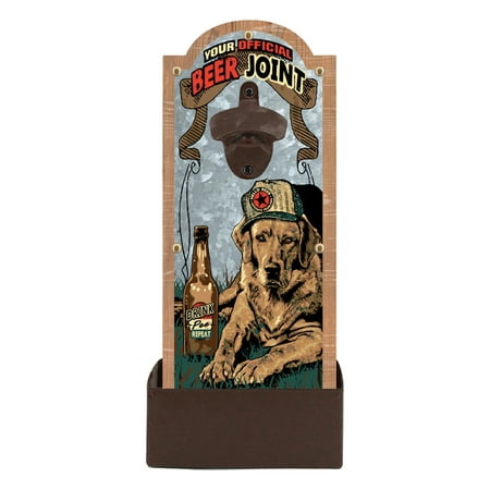 

Rivers Edge Products Wall Mounted Bottle Opener with Built In Bottlecap Collector Official Beer Joint