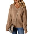 thumbnail image 2 of UVN Sweaters for Women Casual V Neck Long Sleeve Pullover Winter Lightweight Crochet Hollow Out Knit Jumper, 2 of 7