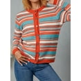 thumbnail image 6 of Seyurigaoka Women Knitted Cardigan Button-down Long Sleeve Slim Sweater Fall/Winter Color Striped Open-Front Knitwear Outerwear, 6 of 9