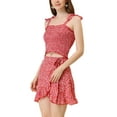 thumbnail image 4 of Allegra K Women's Floral Tie-up Smocked Crop Blouse and Wrap Mini Skirt Sets, 4 of 5