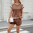 thumbnail image 3 of 2 Piece Outfits for Women Color Block Crew Neck Short Sleeve Top and Shorts Lounge Matching Set Tracksuits, 3 of 5
