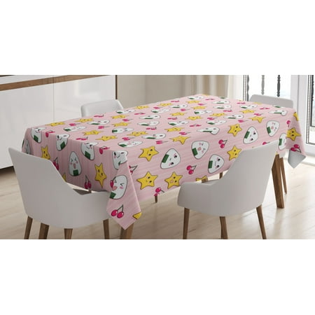

Anime Tablecloth Funny Pattern with Japanese Rice Balls Cherries and Stars Childish Food Cartoon Print Rectangular Table Cover for Dining Room Kitchen 60 X 90 Inches Multicolor by Ambesonne