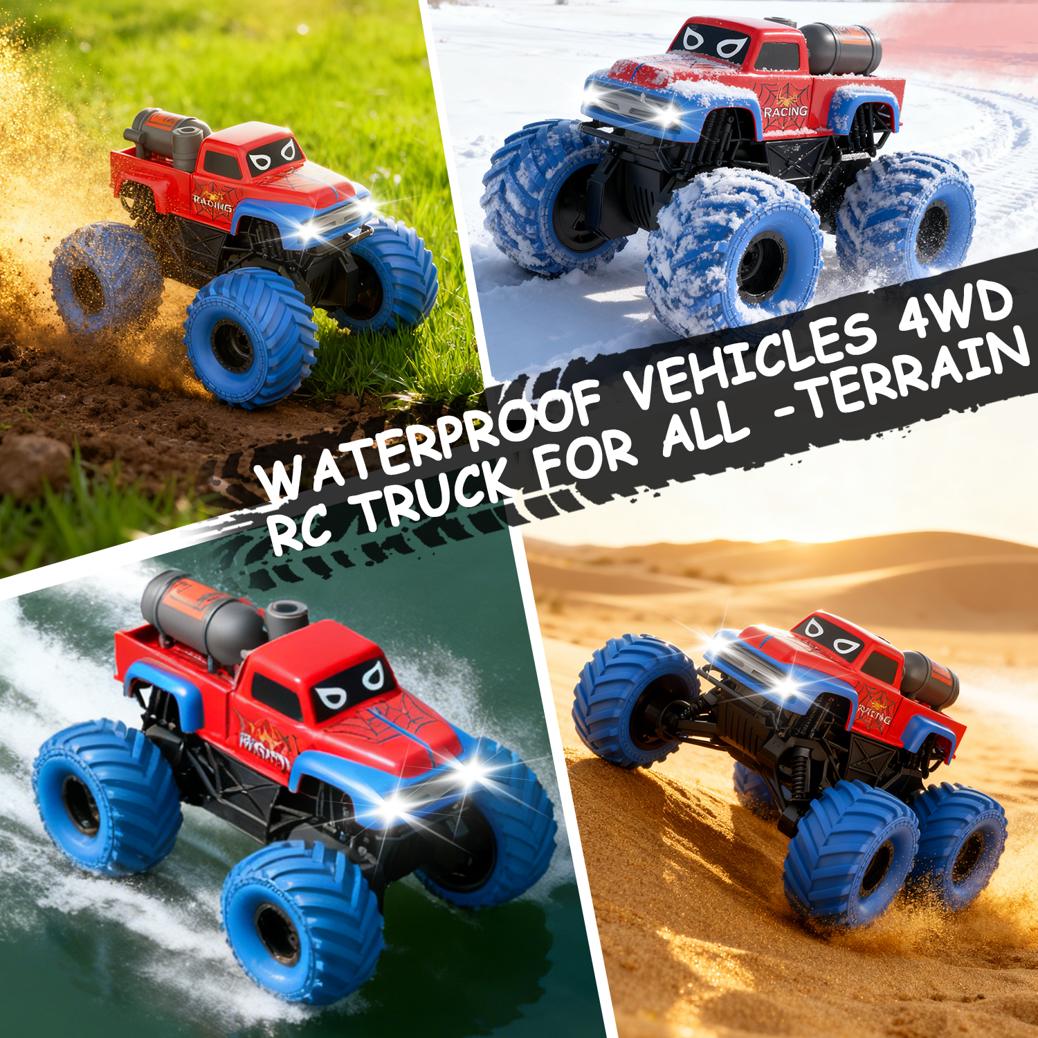 ZOGYMOZ 1:16 Waterproof Rc Car, Amphibious  Remote Control Car, 4WD All Terrain Off-Road Monster Truck Toy for Kids Gifts Presents